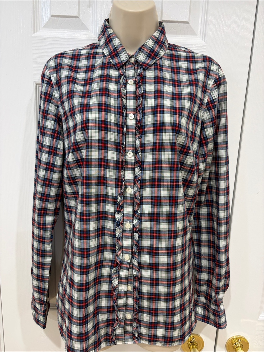 Tommy Hilfiger Red, Navy & White Plaid With Ruffle Front